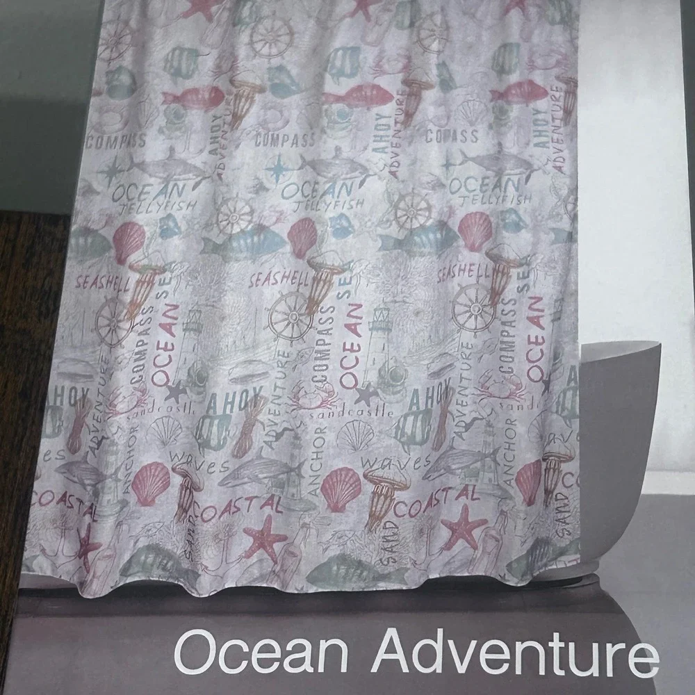 Moda Ocean Adventure Fabric Shower Curtain Nautical coastal sea life beach 71x71